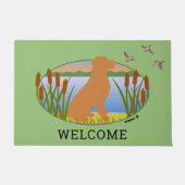 キツネレッドラブラドールバードドッグサンセットオーバル ドアマット (正面)