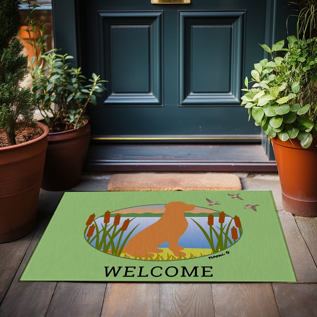 キツネレッドラブラドールバードドッグサンセットオーバル ドアマット (Fox Red Labrador Bird Dog Oval Design Doormat for Labrador Owners.  Dog silhouette design.)