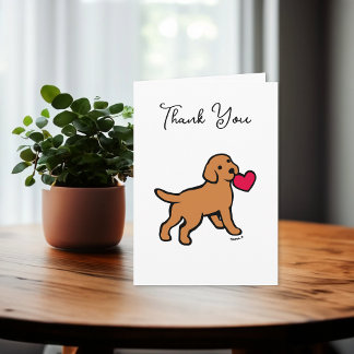 キツネレッドラブラドール子犬とハート サンキューカード