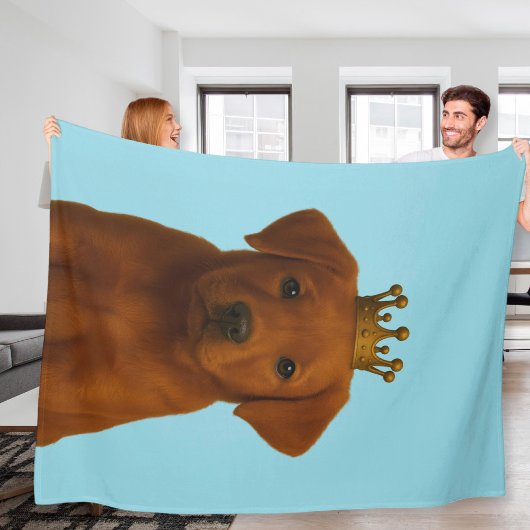 キツネレッドラブラドール子犬イン金ゴールドクラウンかわいい フリースブランケット