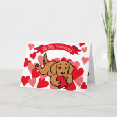 キツネレッドラブラドール子犬チューインバレンタイン シーズンカード (正面)