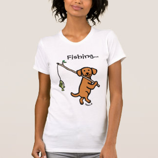 キツネレッドラブラドール魚釣り漫画 Tシャツ