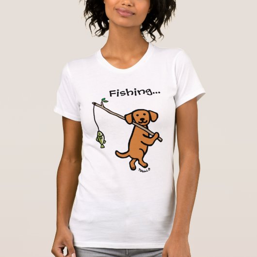 キツネレッドラブラドール魚釣り漫画 Tシャツ (正面)
