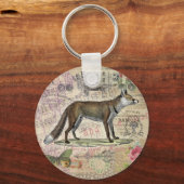 キツネワイルドライフコラージュヴィンテージイラストレーション キーホルダー (正面)