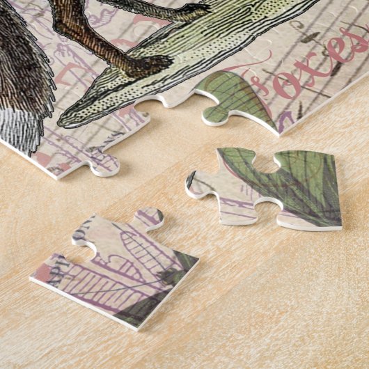 キツネワイルドライフコラージュヴィンテージイラストレーション ジグソーパズル (側面)