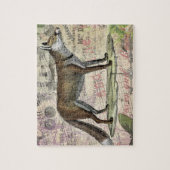 キツネワイルドライフコラージュヴィンテージイラストレーション ジグソーパズル (縦)