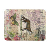 キツネワイルドライフコラージュヴィンテージイラストレーション マグネット (横)