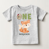 キツネワパーソナライズされたイルドワンウッドランドファースト誕生日 ベビーTシャツ (正面)