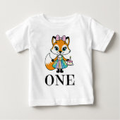 キツネワントゥデイ1st誕生日ジンガムドレスホワイト ベビーTシャツ (正面)
