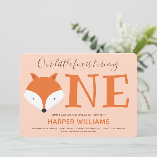 キツネワンファースト誕生日 招待状 (スタンド正面)