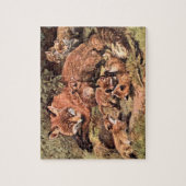 キツネヴィクセンと子牛によるヴィンテージ野生動物 ジグソーパズル (縦)