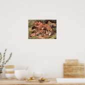 キツネヴィクセンと子牛によるヴィンテージ野生動物 ポスター (キッチン)