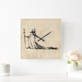 キツネ付きクラウンアンティークイラストレーションヴィンテージアート スクエア壁時計 (ホーム)