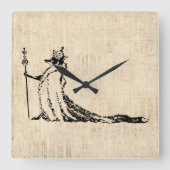 キツネ付きクラウンアンティークイラストレーションヴィンテージアート スクエア壁時計 (正面)