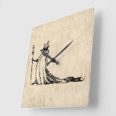 キツネ付きクラウンアンティークイラストレーションヴィンテージアート スクエア壁時計 (傾斜)