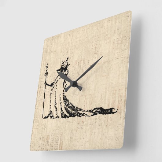 キツネ付きクラウンアンティークイラストレーションヴィンテージアート スクエア壁時計 (傾斜)