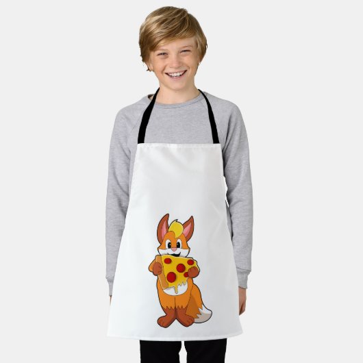 キツネ付きピザ エプロン (着用した状態)