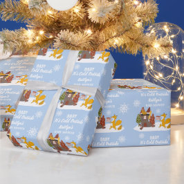 キツネ冬の赤ちゃんシャワー冷たいアウトサイドギフト ラッピングペーパー