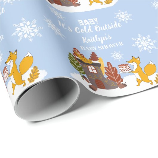 キツネ冬の赤ちゃんシャワー冷たいアウトサイドギフト ラッピングペーパー (ロールコーナー)