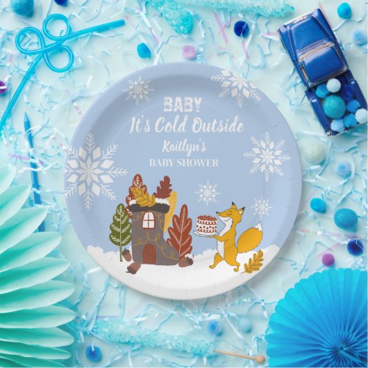 キツネ冬の赤ちゃんシャワー外は寒い ペーパープレート (パーティー)