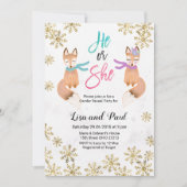 キツネ冬の金ゴールド性別による招待の表示 招待状 (正面)