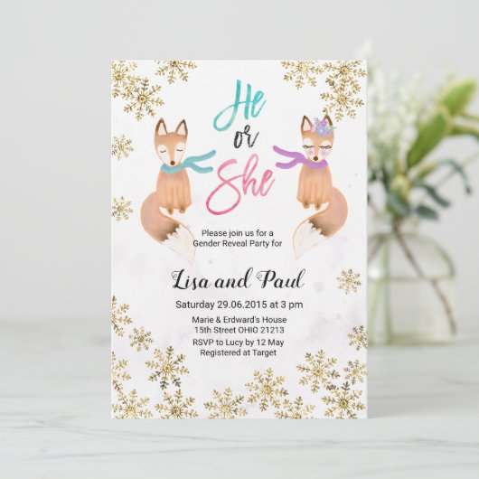キツネ冬の金ゴールド性別による招待の表示 招待状 (スタンド正面)