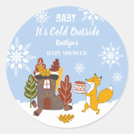 キツネ冬の雪片ベビーシャワーギフト ラウンドシール