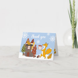 キツネ冬ベビーシャワーサンキューカード サンキューカード