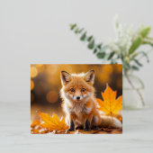 キツネ動物おもしろいミニチュアファンタスティック超現実的な素敵 箔シーズンポストカード (立ち正面)