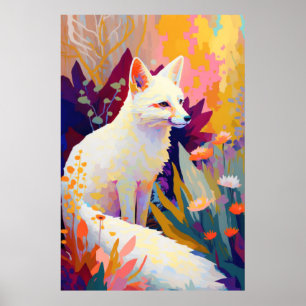 キツネ動物ポートレート絵を描野生生物アウトドアアート ポスター