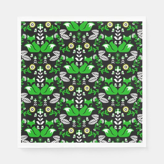 キツネ北欧スカンジナビアフォークアートテーブルクロス スタンダードランチョンナプキン (正面)