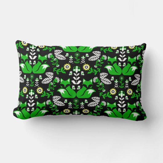 キツネ北欧スカンジナビアフォークアートテーブルクロス ランバークッション (正面)