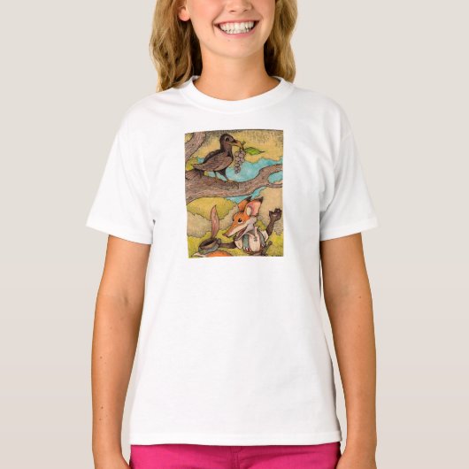 キツネ及びカラス Tシャツ (正面)