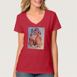 キツネ及びハートのV首のTシャツ Tシャツ