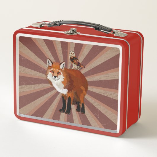 キツネ及びフクロウ メタルランチボックス (正面)
