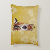 キツネ及び小さい金ゴールドの鳥の枕 アクセントクッション (裏面(縦))