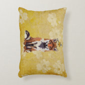 キツネ及び小さい金ゴールドの鳥の枕 アクセントクッション (正面(垂直))