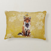 キツネ及び小さい金ゴールドの鳥の枕 アクセントクッション (裏面)