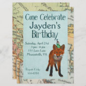 キツネ及び鳥は誕生日の招待状を探検します 招待状 (正面/裏面)