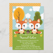 キツネ双子おむつ赤ちゃんシャワー 招待状 (正面/裏面)