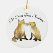 キツネ双子 セラミックオーナメント (正面)