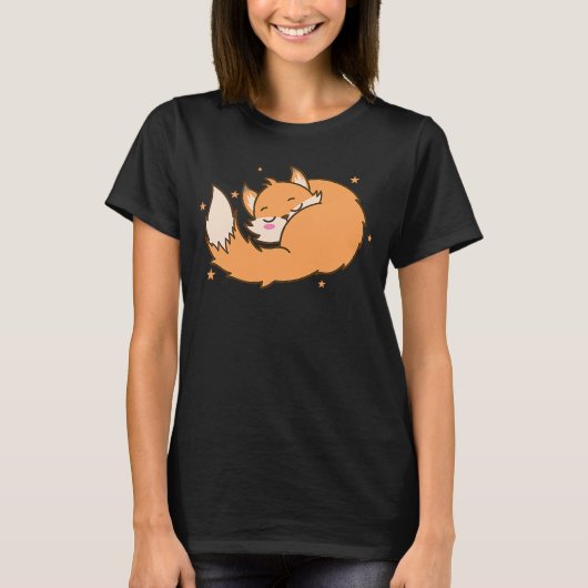 キツネ夢を見る動物自然環境赤キツネ Tシャツ (正面)