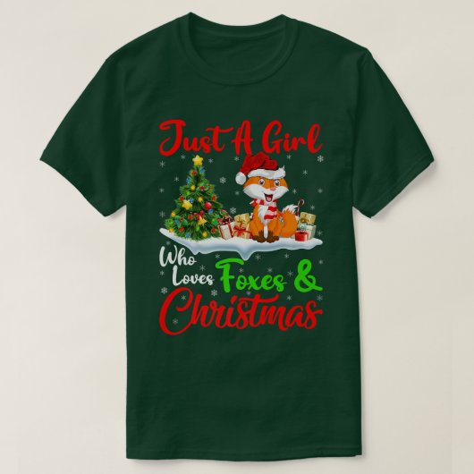 キツネ好きキツネとクリスマを愛する女の子 Tシャツ (デザイン正面)
