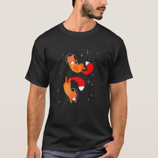 キツネ宇宙飛行士かわいいキツネ宇宙アート Tシャツ (正面)