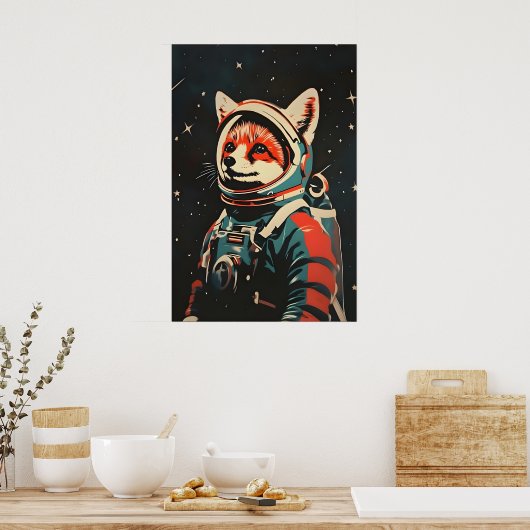 キツネ宇宙飛行士ポスター, キツネレトロプリント, キツネ ポスター (キッチン)