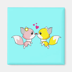 キツネ対キスをするハートオーバーヘッド マグネット
