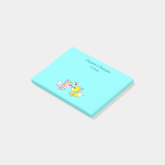 キツネ対キスをする結婚式の引き出物 ポストイット (アングル)