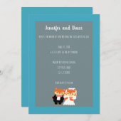 キツネ新郎新婦かわいいティール（緑がかった色）グレーパーソナライズ結婚ズ 招待状 (正面/裏面)