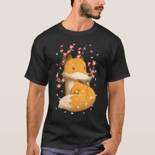 キツネ日本のさくらんぼフラスツリー桜キュートアニメーション Tシャツ