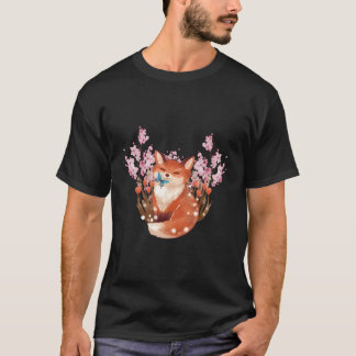 キツネ日本のさくらんぼブロッサムフラワー桜 Tシャツ
